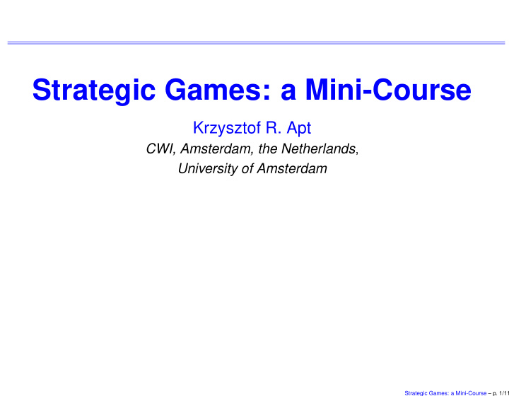 strategic games a mini course