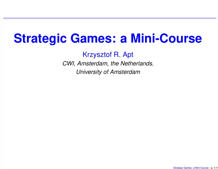 strategic games a mini course