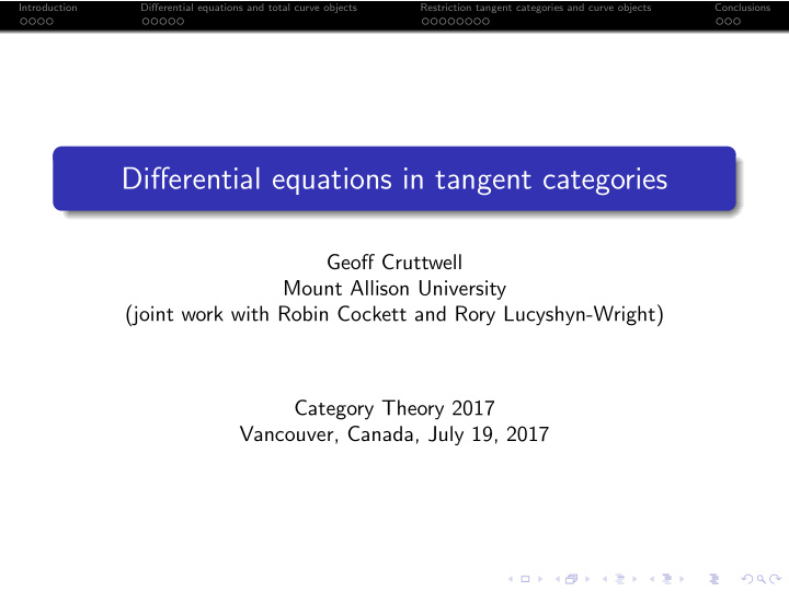 differential equations in tangent categories