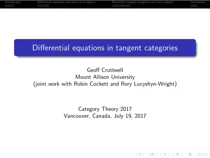 differential equations in tangent categories