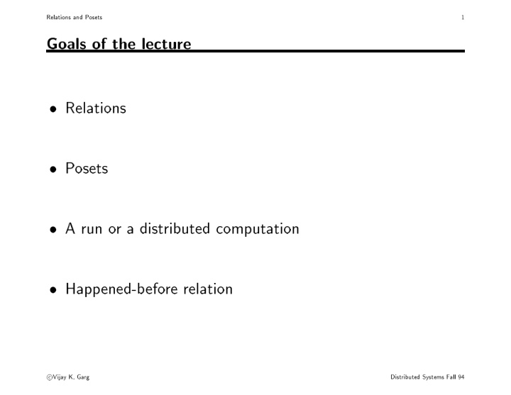 relations and p osets 1 goals of the lecture relations p