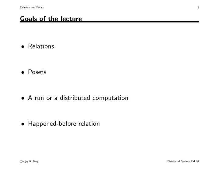 relations and p osets 1 goals of the lecture relations p