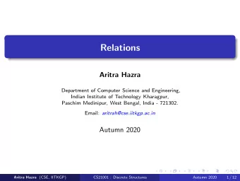 Relations  Aritra Hazra  Department of Computer Science and Engineering,  Indian Institute of