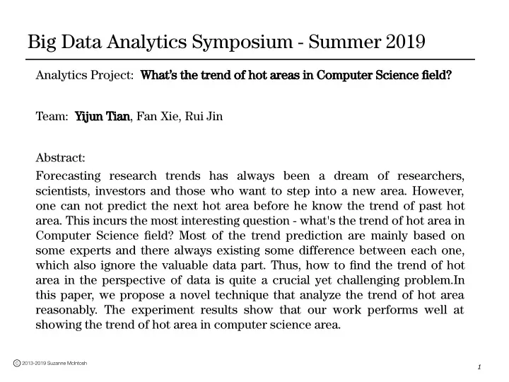 big data analytics symposium summer 2019