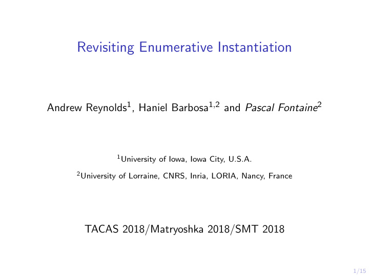 revisiting enumerative instantiation