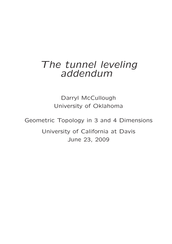 the tunnel leveling addendum