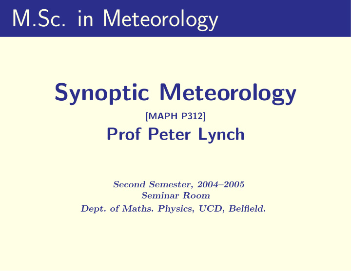 m sc in meteorology synoptic meteorology