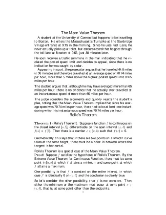 The Mean Value Theorem  A student at the University of Connecticut happens to be travelling  to