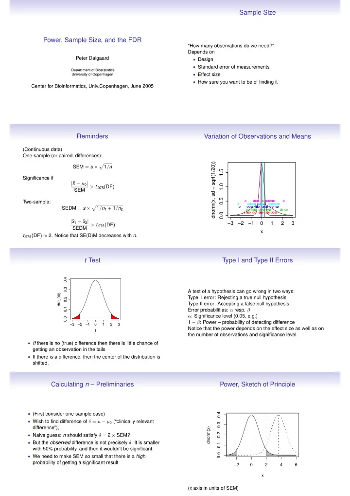 sample size power sample size and the fdr