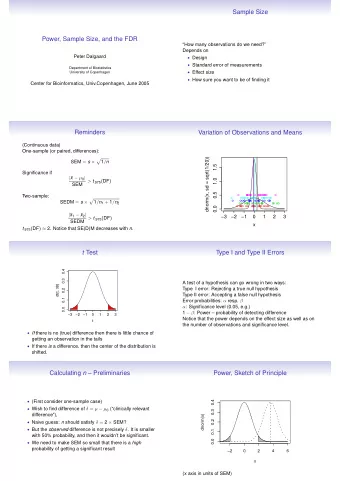Sample Size  Power, Sample Size, and the FDR  How many observations do we need?  Depends on