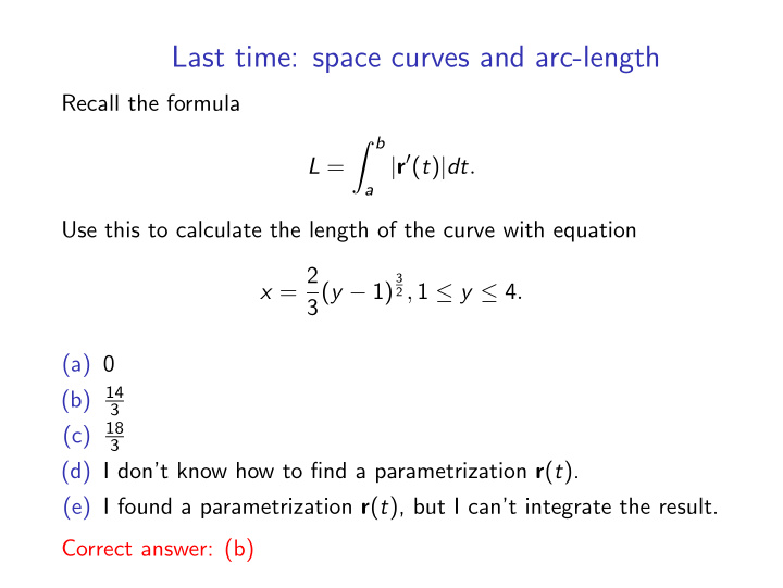 last time space curves and arc length
