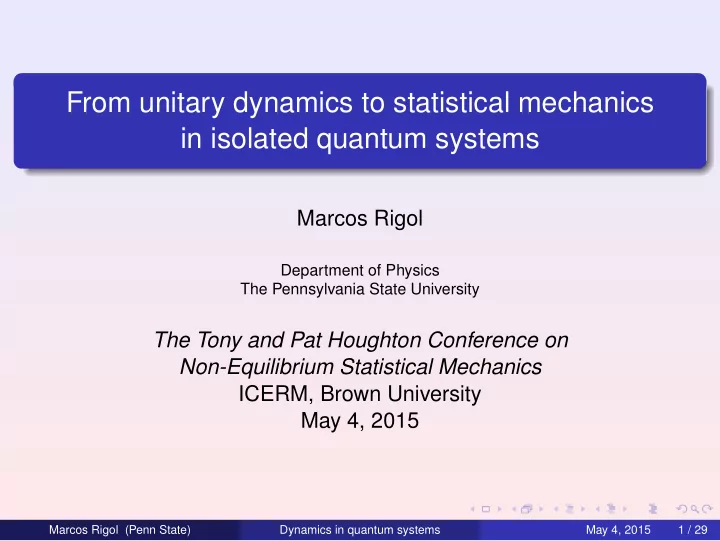 from unitary dynamics to statistical mechanics in