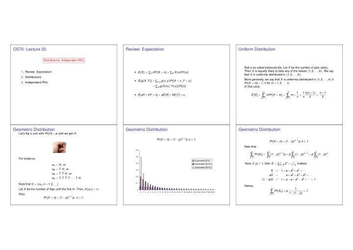 cs70 lecture 20 review expectation uniform distribution