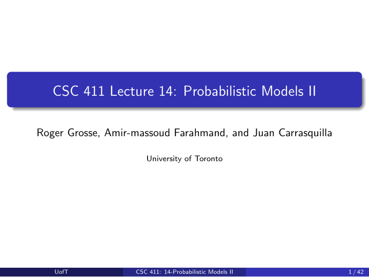csc 411 lecture 14 probabilistic models ii
