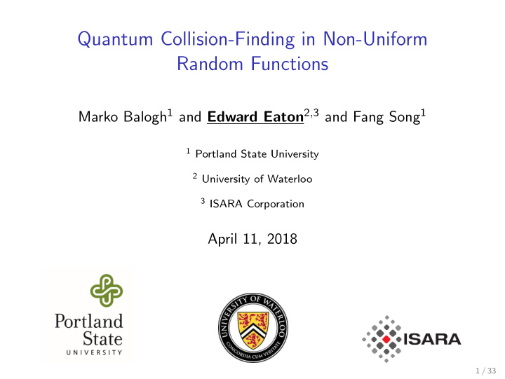 quantum collision finding in non uniform random functions