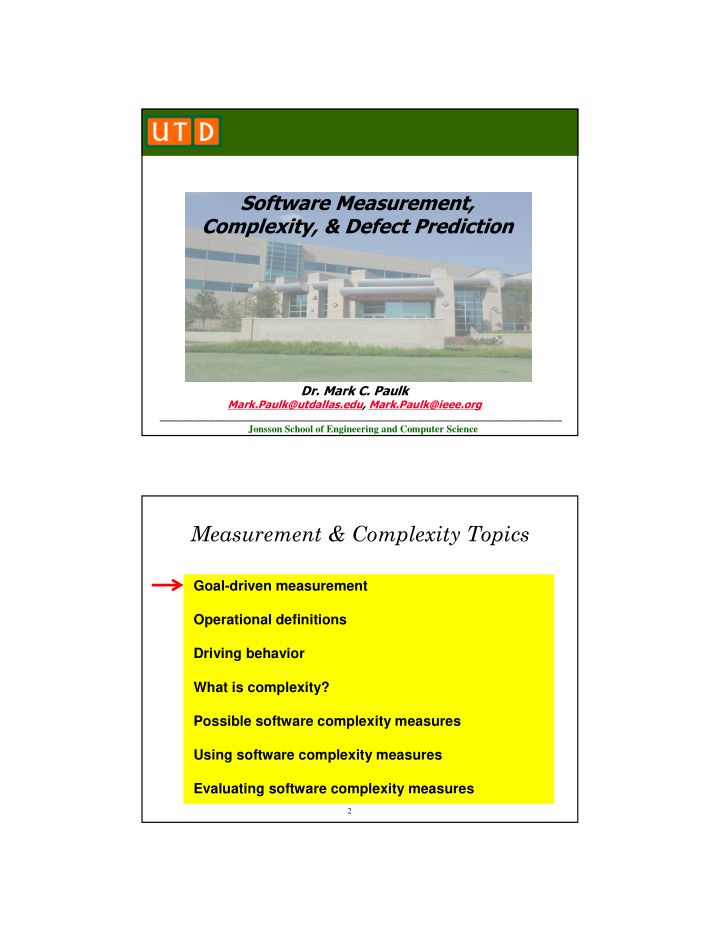 measurement complexity topics