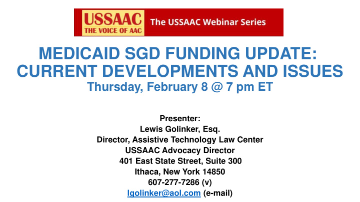 medicaid sgd funding update current developments and