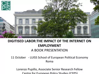 A BOOK PRESENTATION  11 October - LUISS School of European Political Economy  Roma  Lorenzo