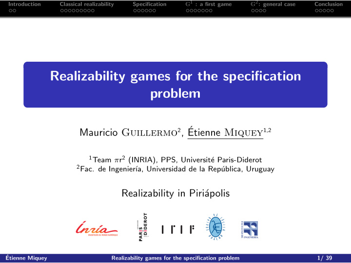 realizability games for the specification problem