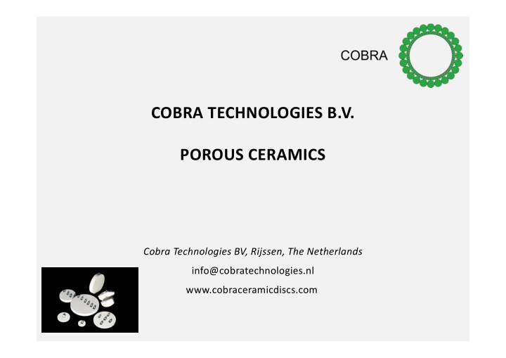 cobra technologies b v porous ceramics