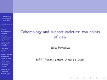 Cohomology and support varieties: two points  Stratification  theorem  Extensions  of view  Support