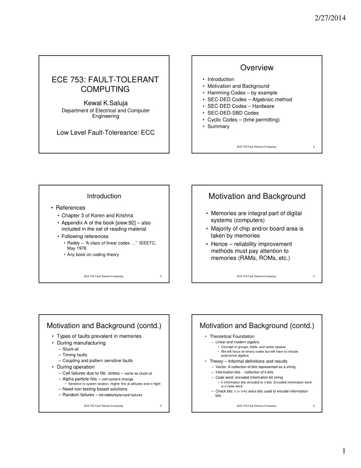 overview ece 753 fault tolerant