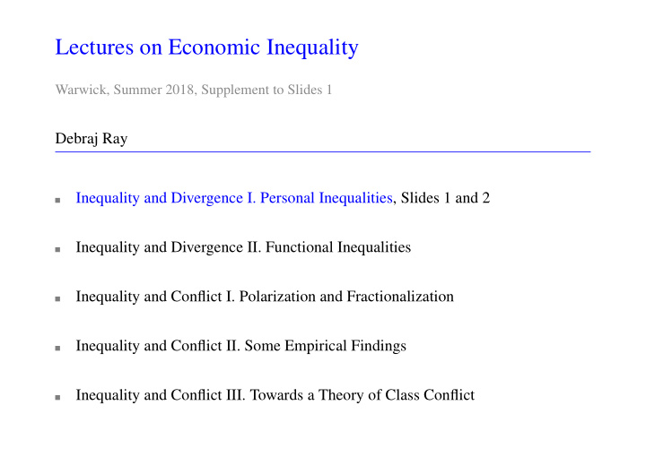 lectures on economic inequality