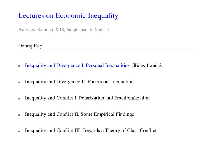 lectures on economic inequality