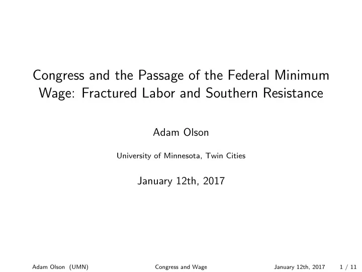 congress and the passage of the federal minimum wage