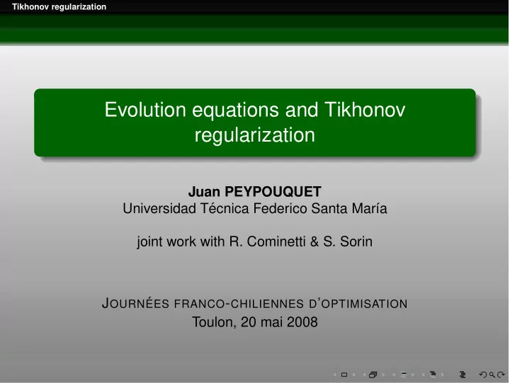 evolution equations and tikhonov regularization