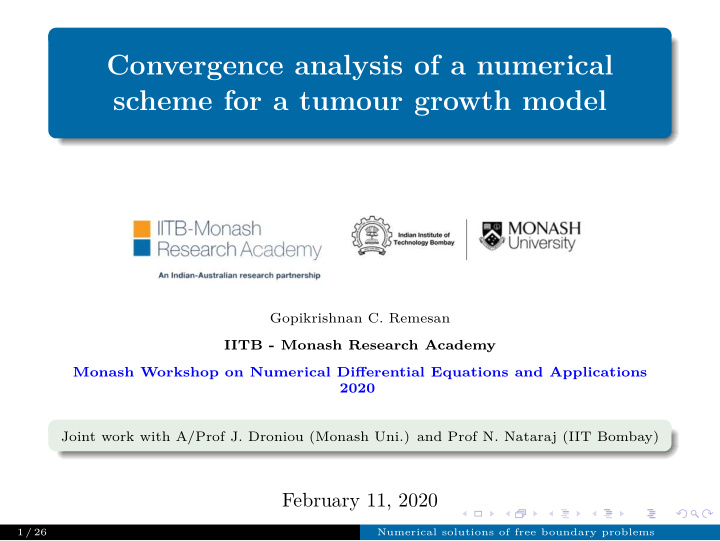 convergence analysis of a numerical scheme for a tumour