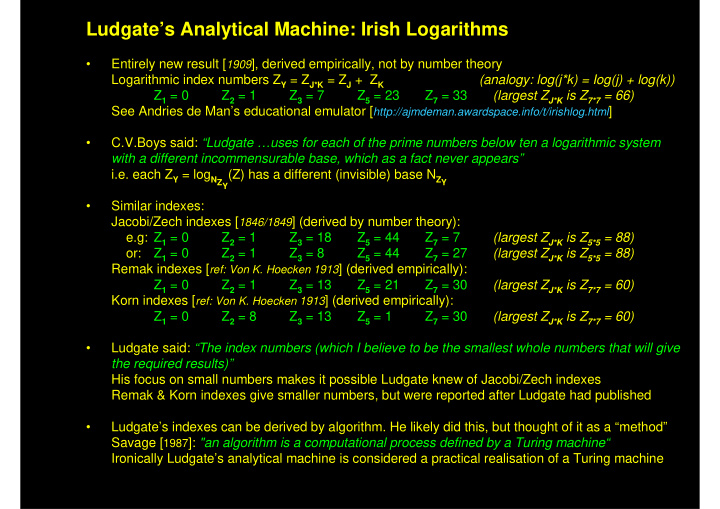 ludgate s analytical machine irish logarithms