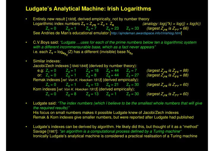 ludgate s analytical machine irish logarithms