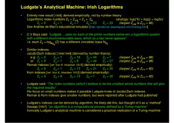 Ludgates Analytical Machine: Irish Logarithms   Entirely new result [ 1909 ], derived