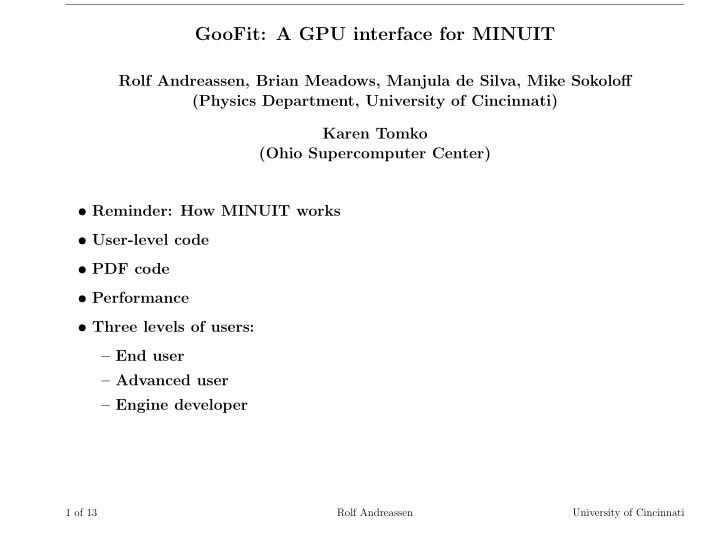 goofit a gpu interface for minuit