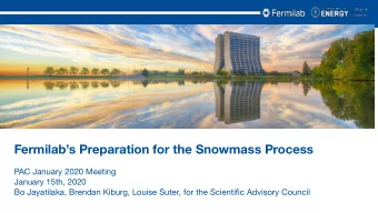 Fermilabs Preparation for the Snowmass Process  PAC January 2020 Meeting  January 15th, 2020  Bo