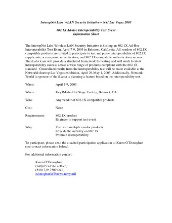 InteropNet Labs WLAN Security Initiative  N+I Las Vegas 2003  802.1X Ad-hoc Interoperability