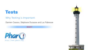 Tests  Why Testing is Important  Damien Cassou, Stphane Ducasse and Luc Fabresse  WXSYY