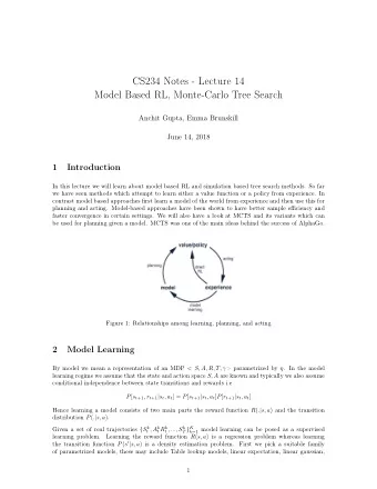 CS234 Notes - Lecture 14  Model Based RL, Monte-Carlo Tree Search  Anchit Gupta, Emma Brunskill