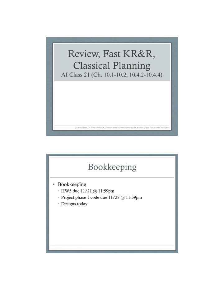 review fast kr r classical planning