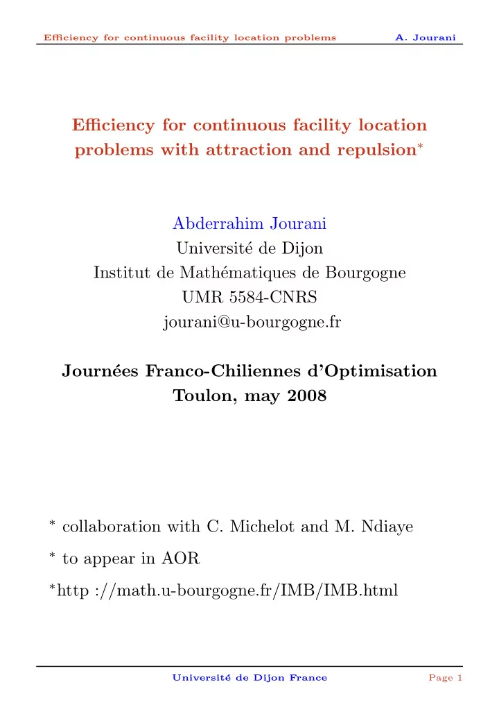 efficiency for continuous facility location