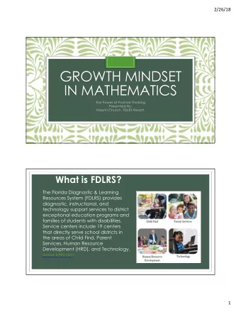 GROWTH MINDSET  IN MATHEMATICS  The Power of Positive Thinking  Presented By:  Naomi Church, FDLRS