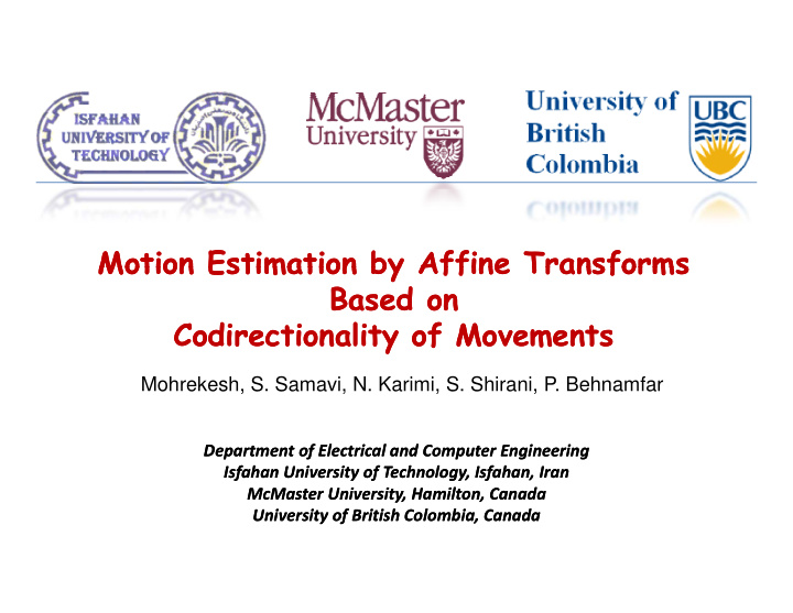 motion estimation by affine transforms motion estimation