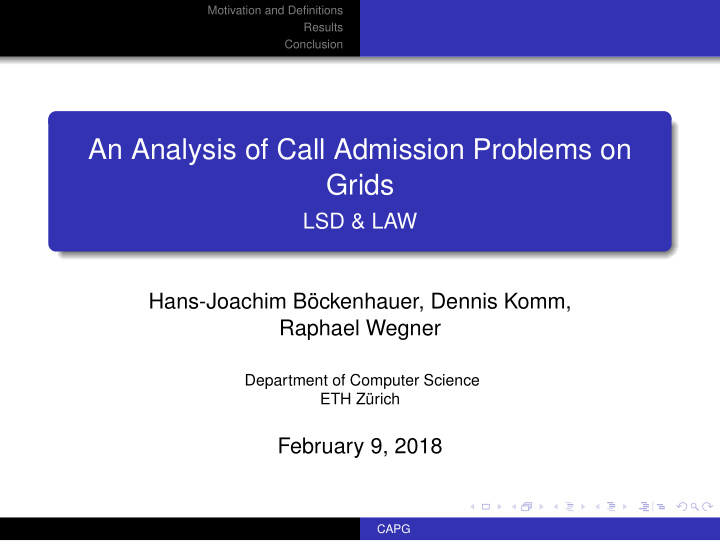 an analysis of call admission problems on grids