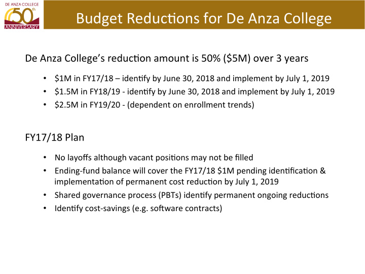 budget reduc4ons for de anza college
