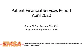 Patient F  Financial S  Services R  Report  April 2020  2020  Angela McLain-Johnson, MA, RHIA