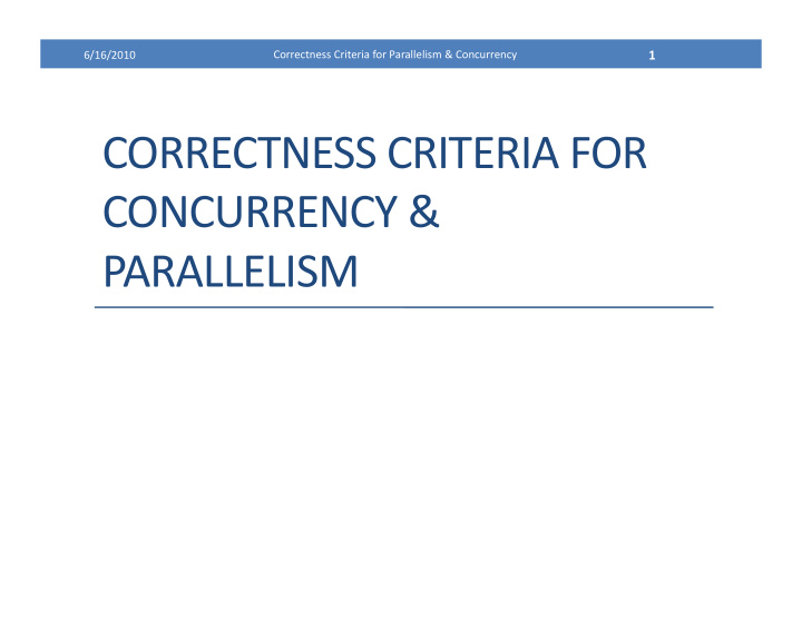correctness criteria for concurrency parallelism