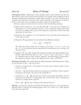 Rates of Change  Math 132 Stewart  2.7  Mathematics solves problems partly with technical tools