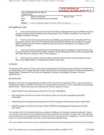 ..  COMMITTEES  I  To:  Mayor and Council  May 16, 2001  From:  Environmental  Advisory  Committee