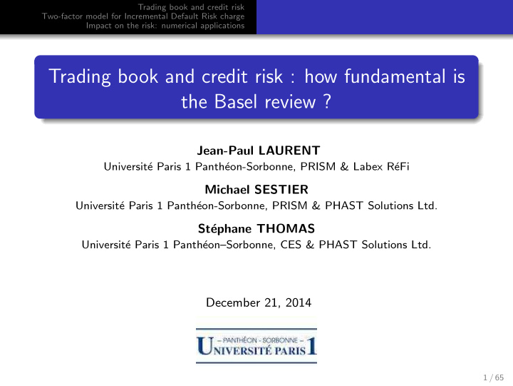trading book and credit risk how fundamental is the basel
